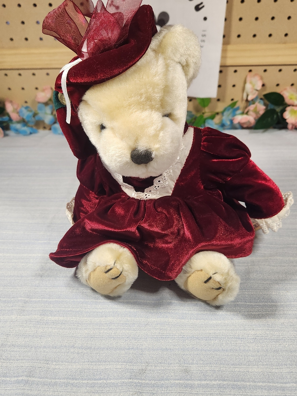 Pickford Bears Pearl Teddy Bear Brass Button Collectables Burgundy Velvet Dress